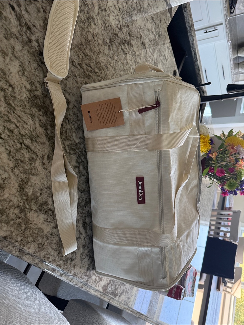 Jenni Cream Travel Organizer Tote with Burgundy Logo Accent - Picture 3 of 3